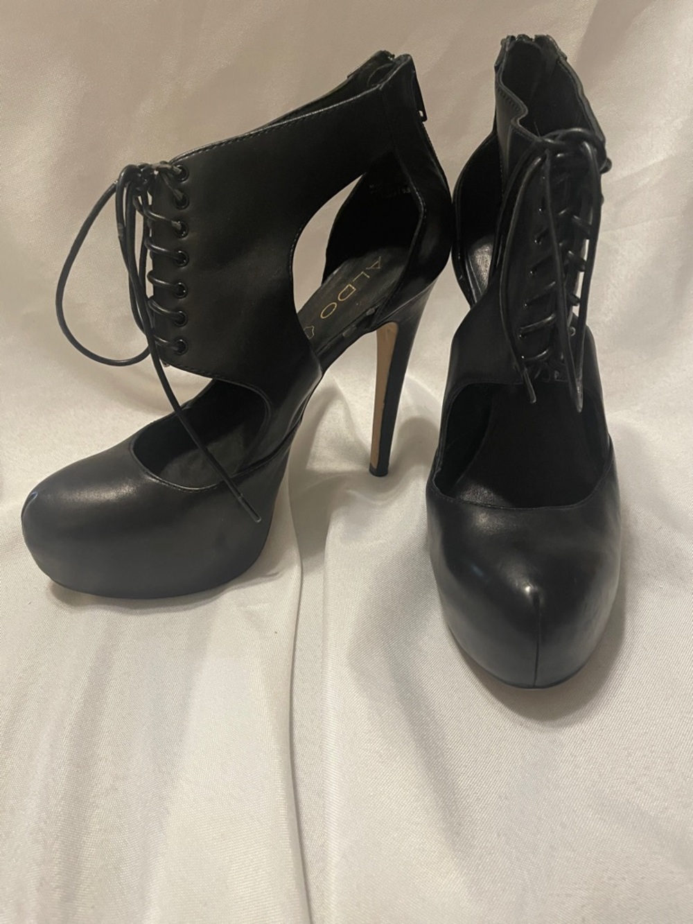 Aldo Black Lace-Up Cutout Platform Pumps